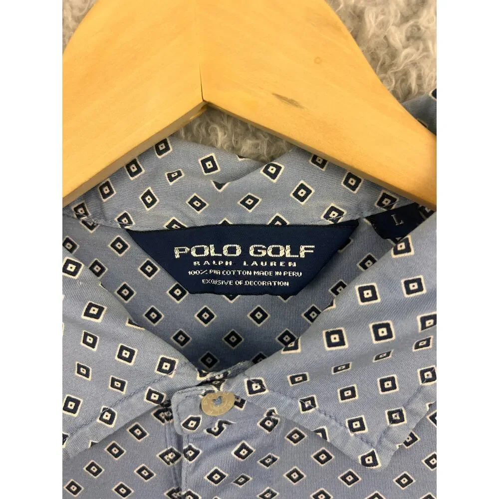 Polo Golf Ralph Lauren Men’s Polo Shirt Blue Geometric Print‎ Size L